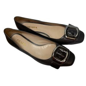 Prada Buckle Dark Grey 1.5" Heels Sz. 37 (US 7)